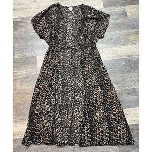 Leopard Animal Print Semi Sheer Kimono Shawl Size L/XL EUC Boho Festival